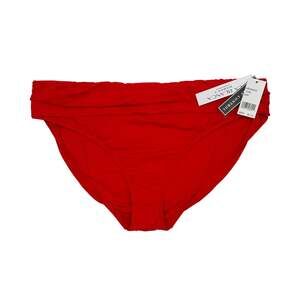 La Blanca Woman Bikini Bottom SZ 22W NWT Cherry Red Shirred Hipster Foldover